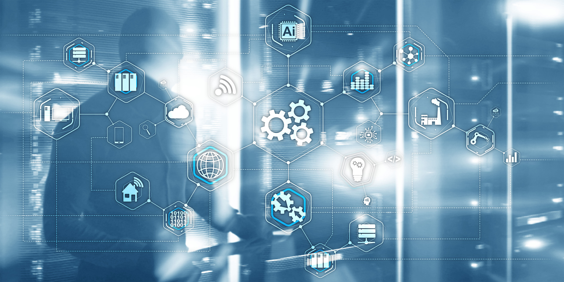Technical background. Gears icon business process automation connect.
